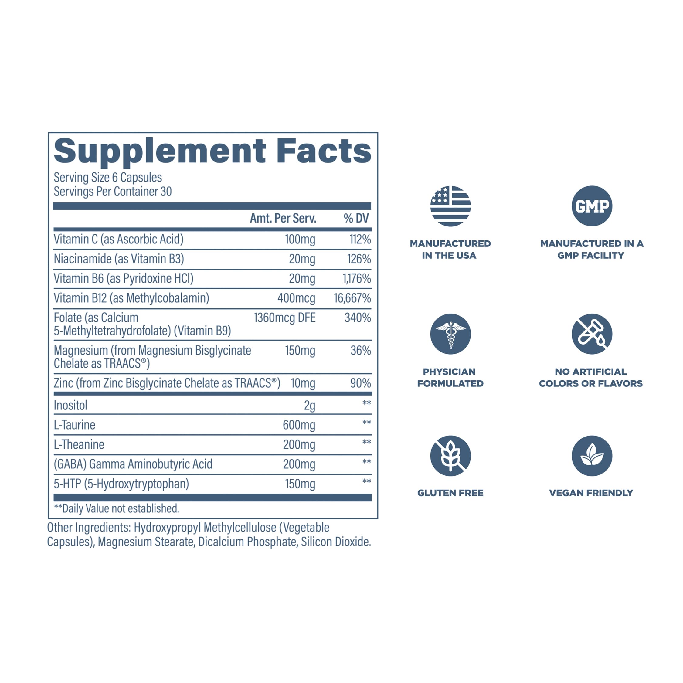 Revive Calm+ Blended Vitamin & Mineral Supplement 30 Capsules with water
