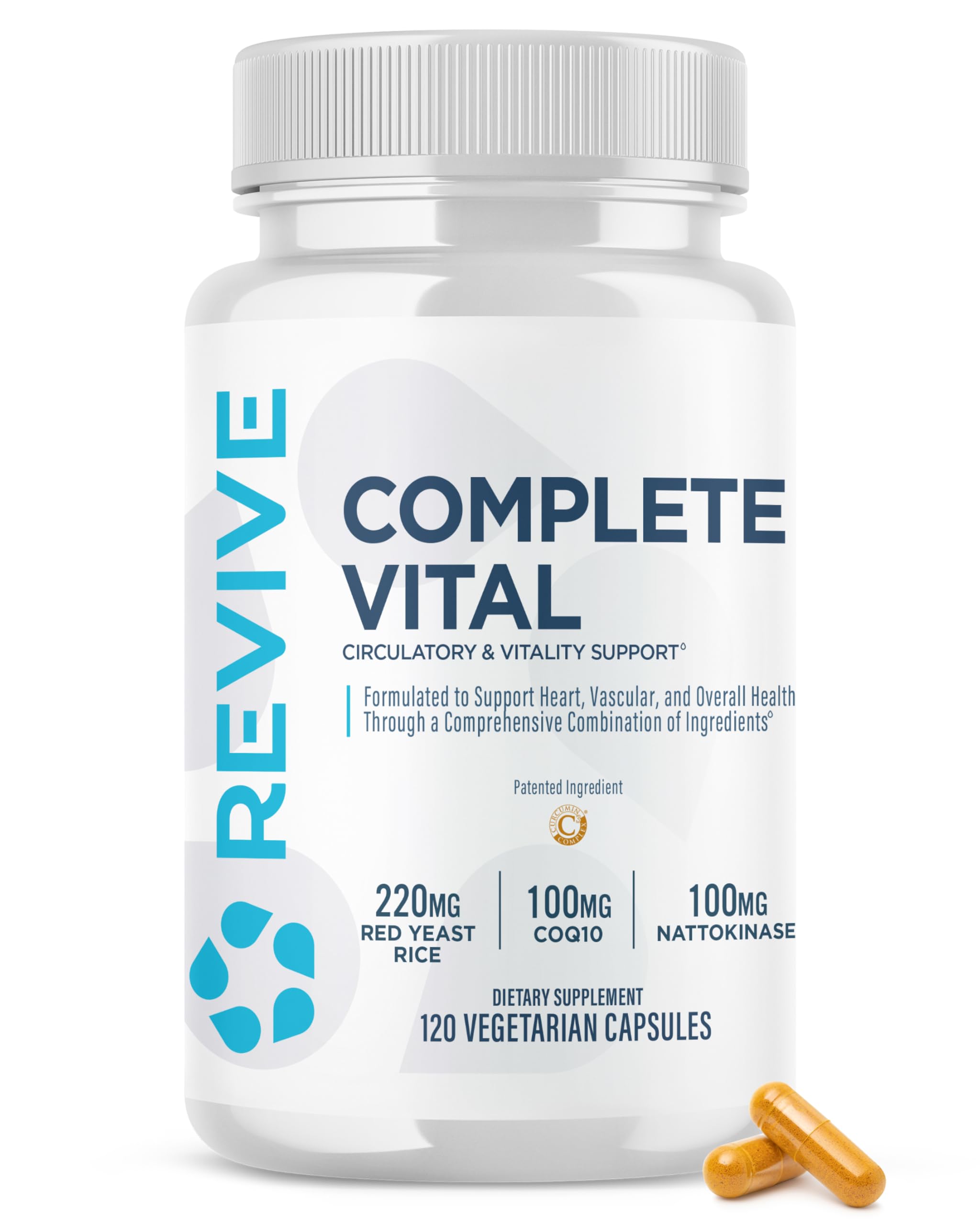 Revive Complete Vital CoQ10 Supplement front view with 120 capsules