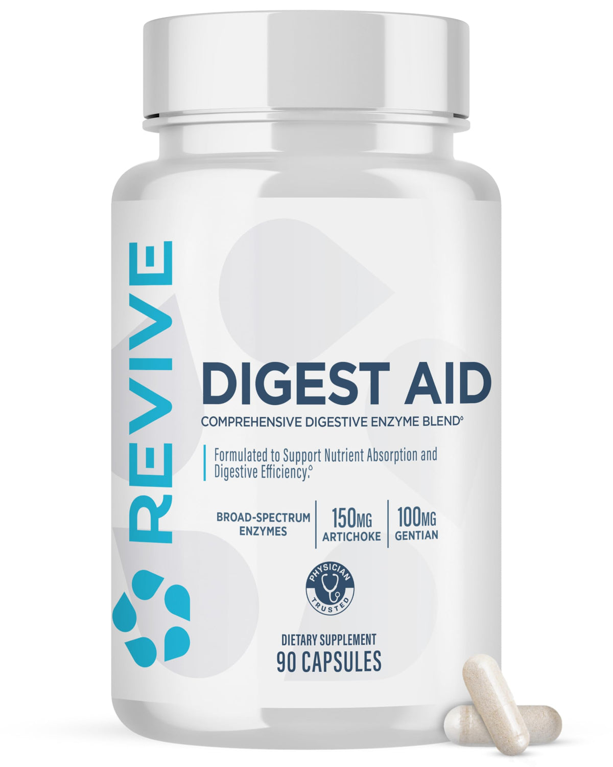 Revive daily Aid Multi-Enzymes 90 vegetarian capsules front view
