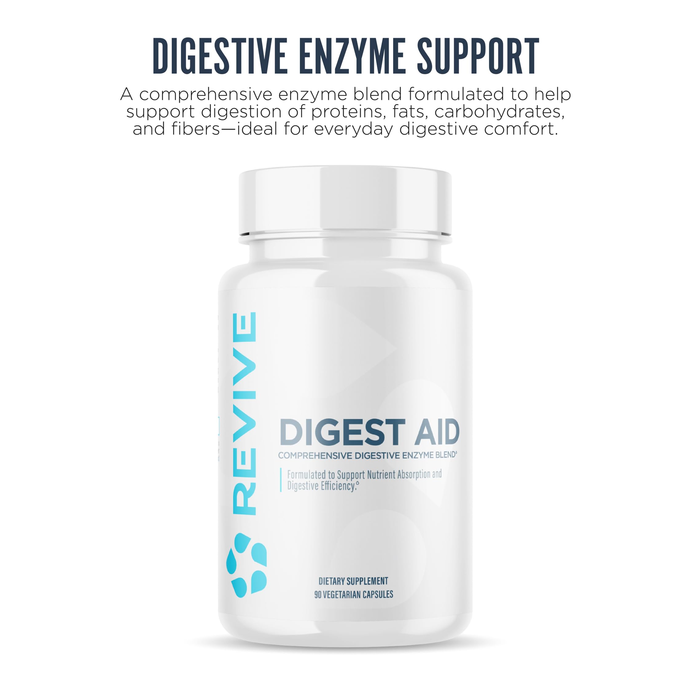 Revive daily Aid Multi-Enzymes 90 vegetarian capsules side view