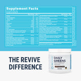 Revive Daily Greens Chocolate Supplement side view with nutritional information