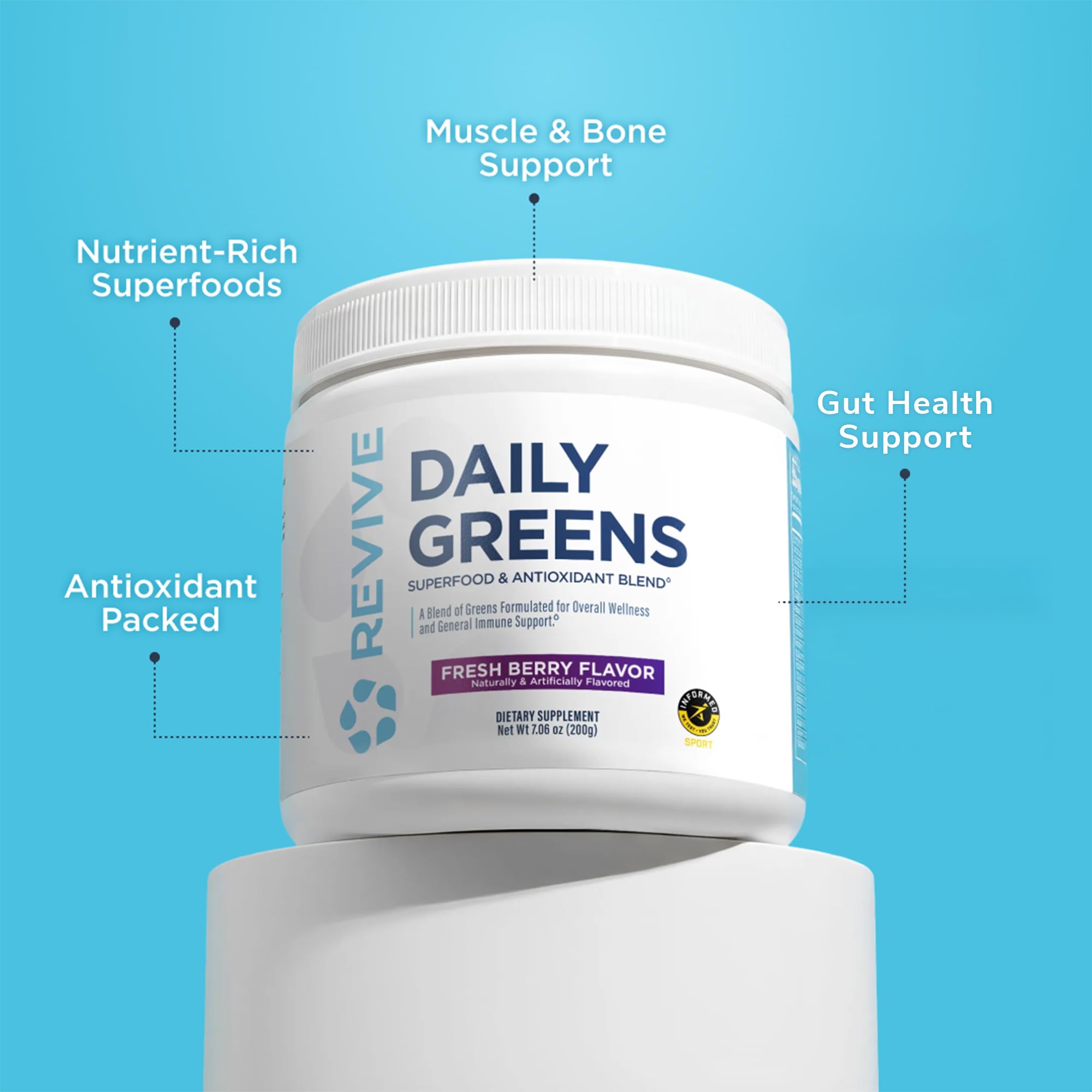 Revive Daily Greens powder mixed in a glass
