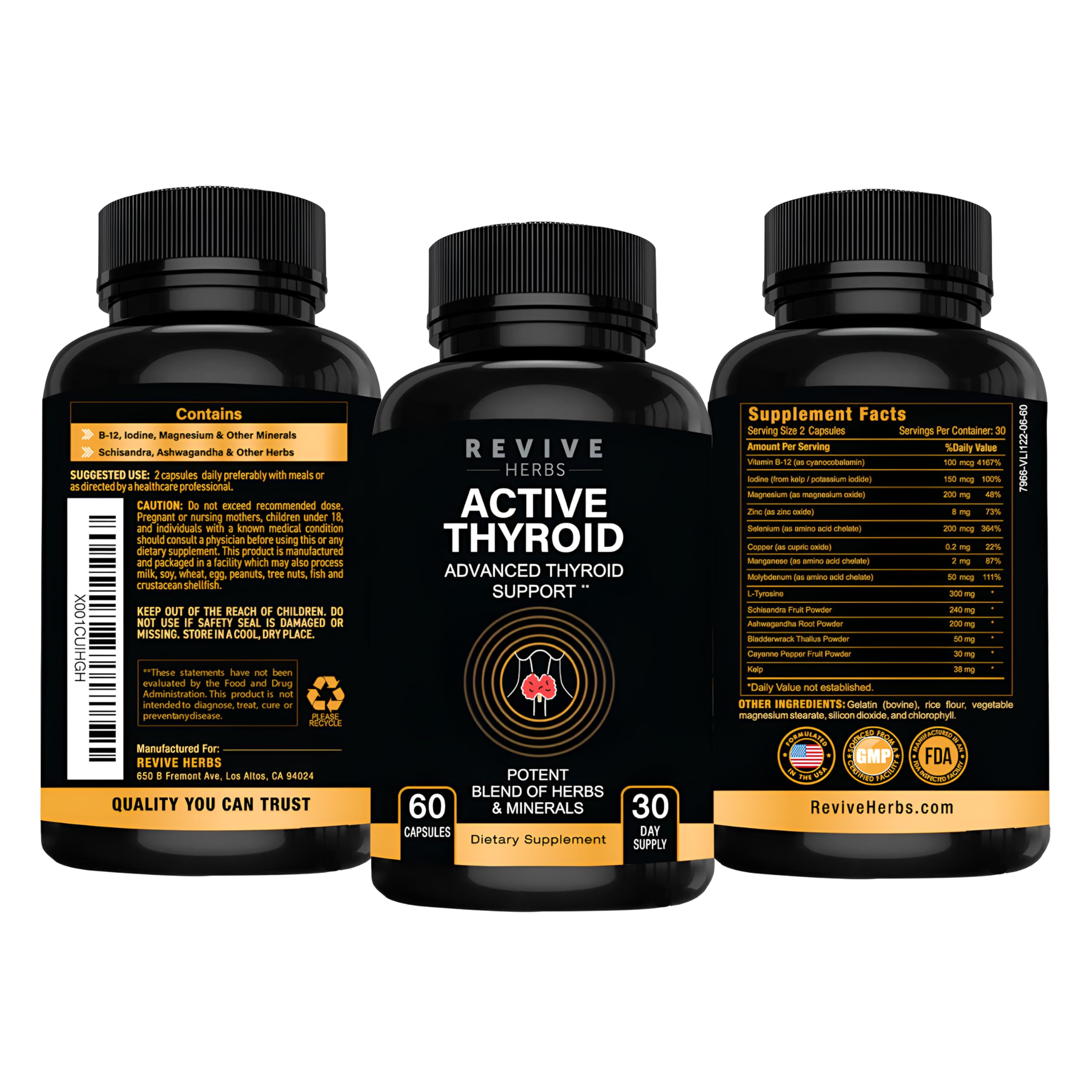 Revive Herbs Thyroid Support Capsules with ingredients
