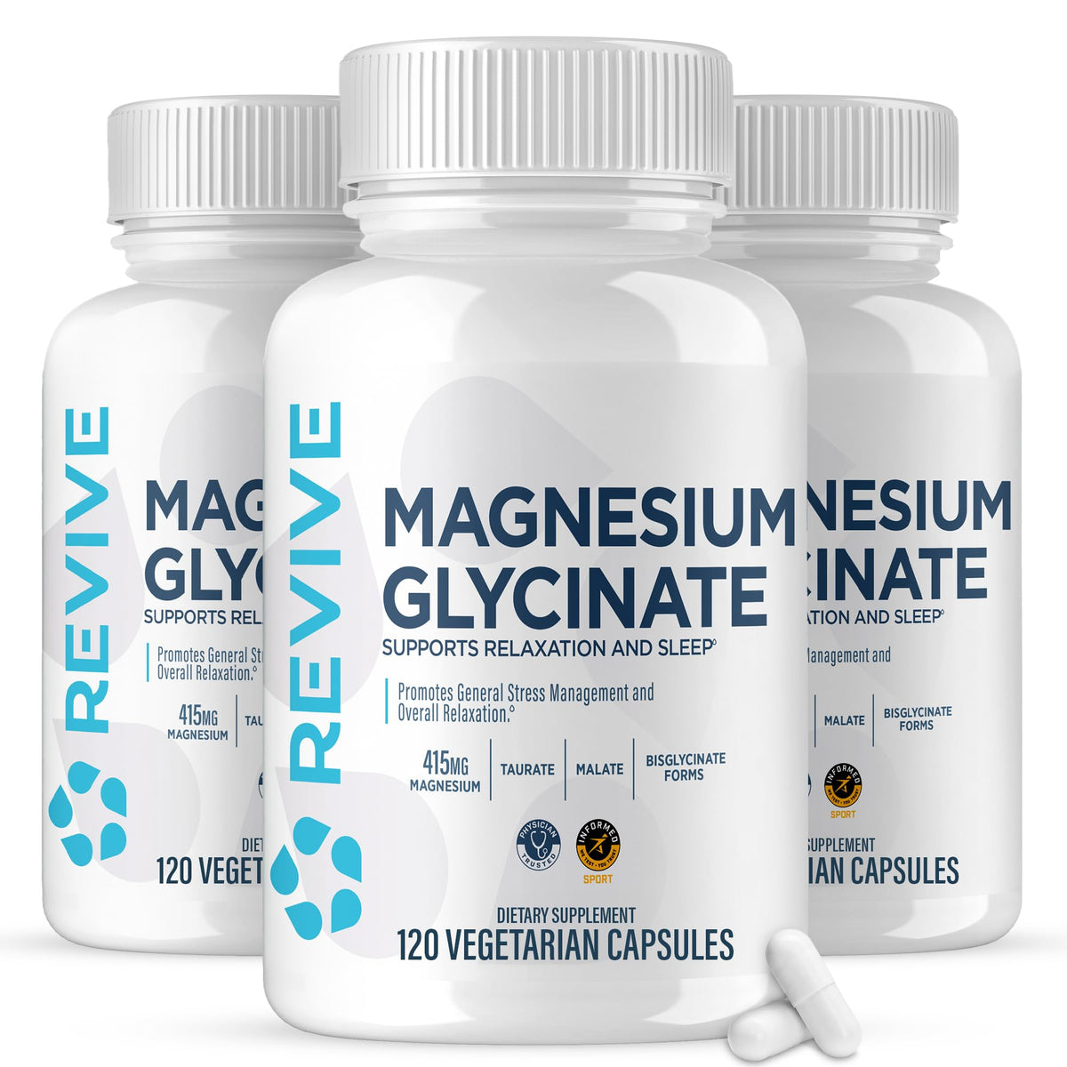 Revive Magnesium Glycinate 3-pack front view with packaging