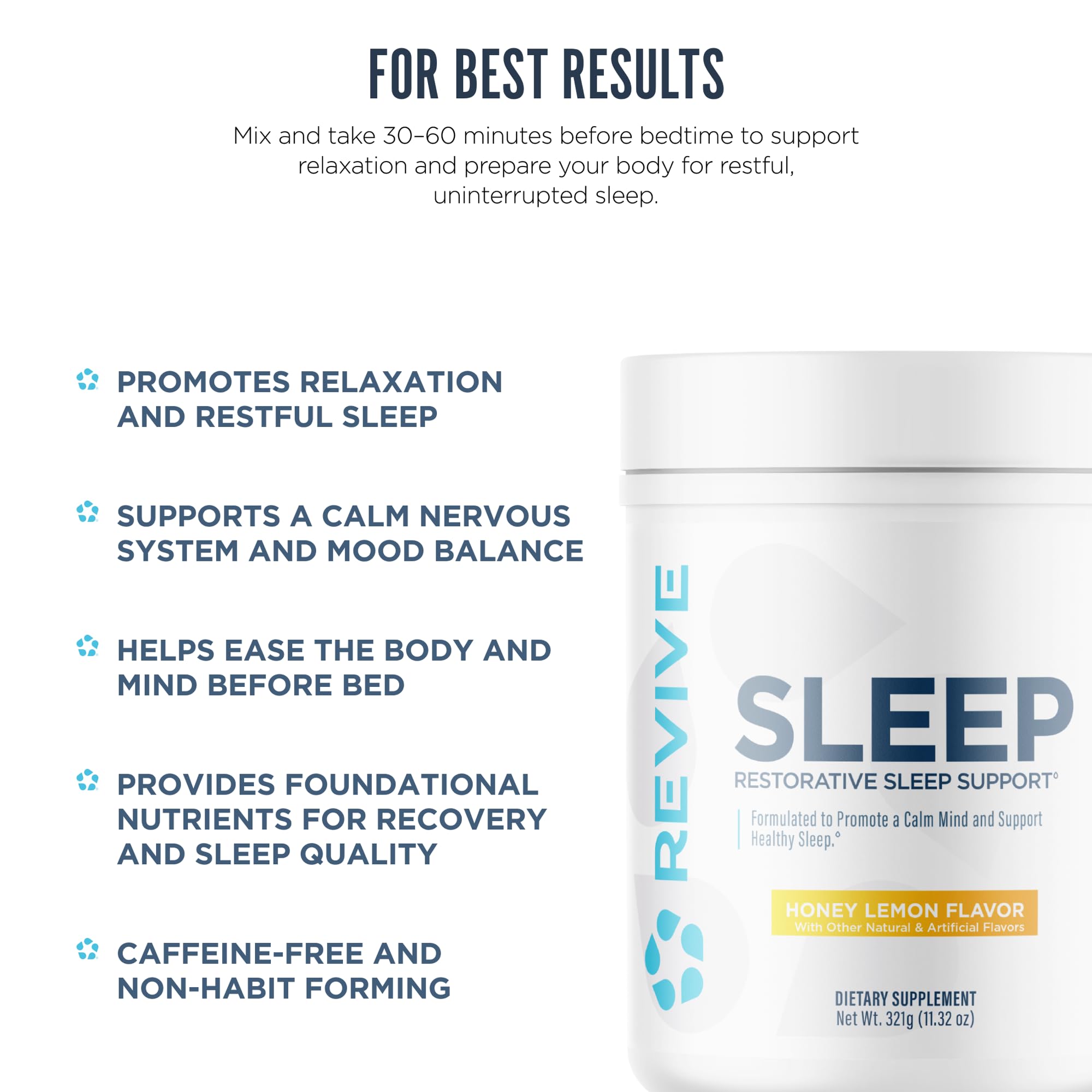Revive Sleep Supplement Honey Lemon packaging details