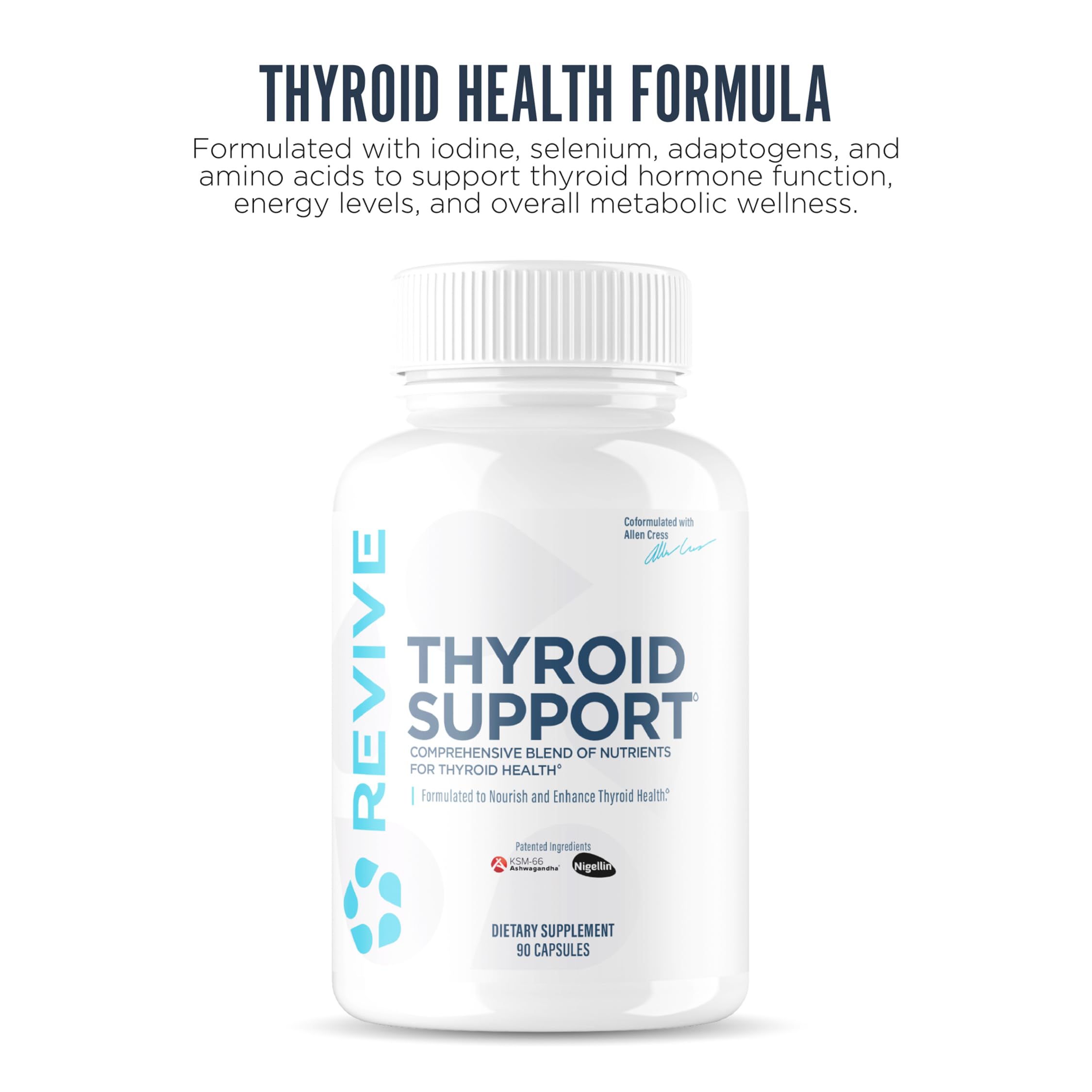 Revive Thyroid Support Supplement capsules in hand