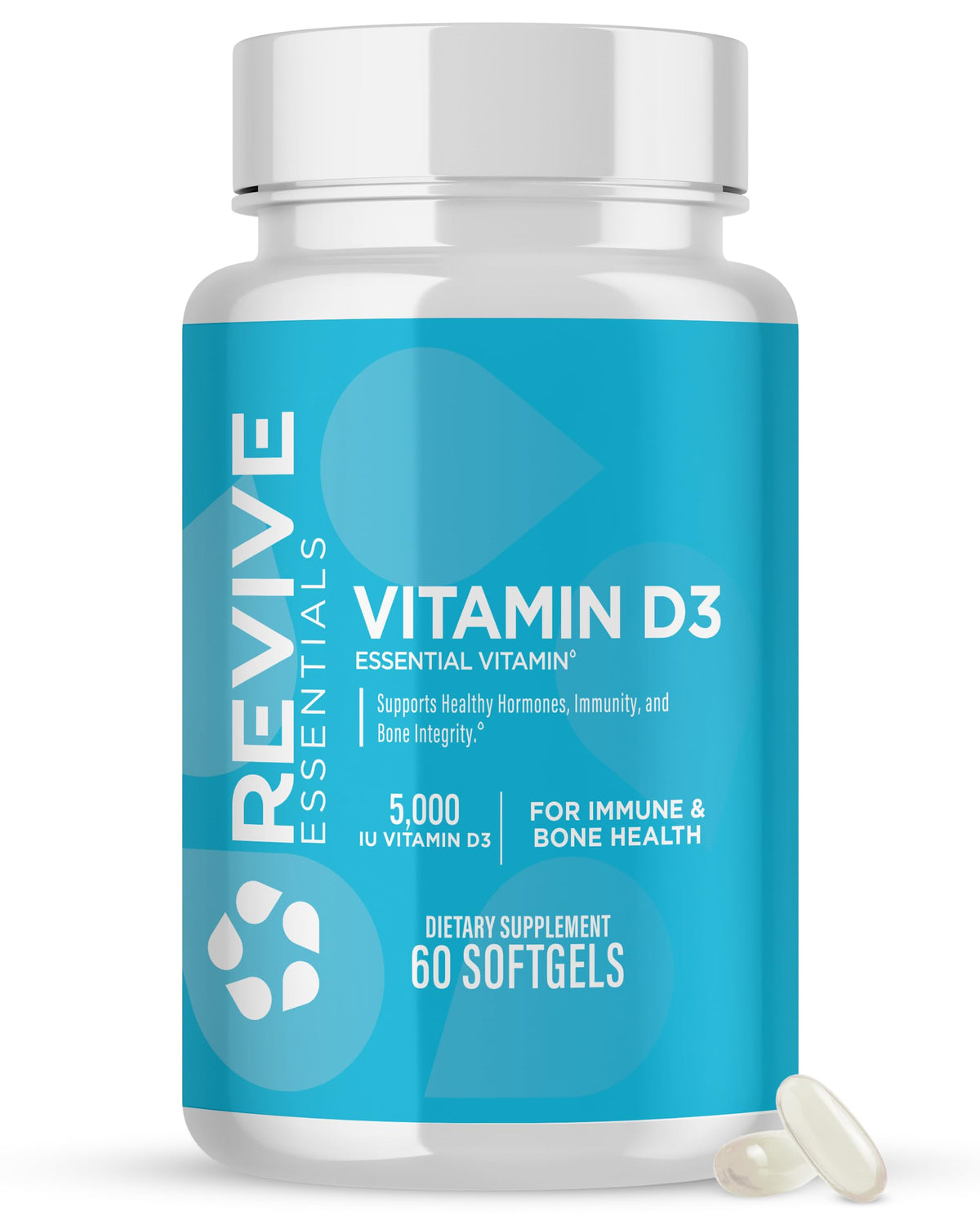 Revive Vitamin D3 5000IU vegetarian softgels front view