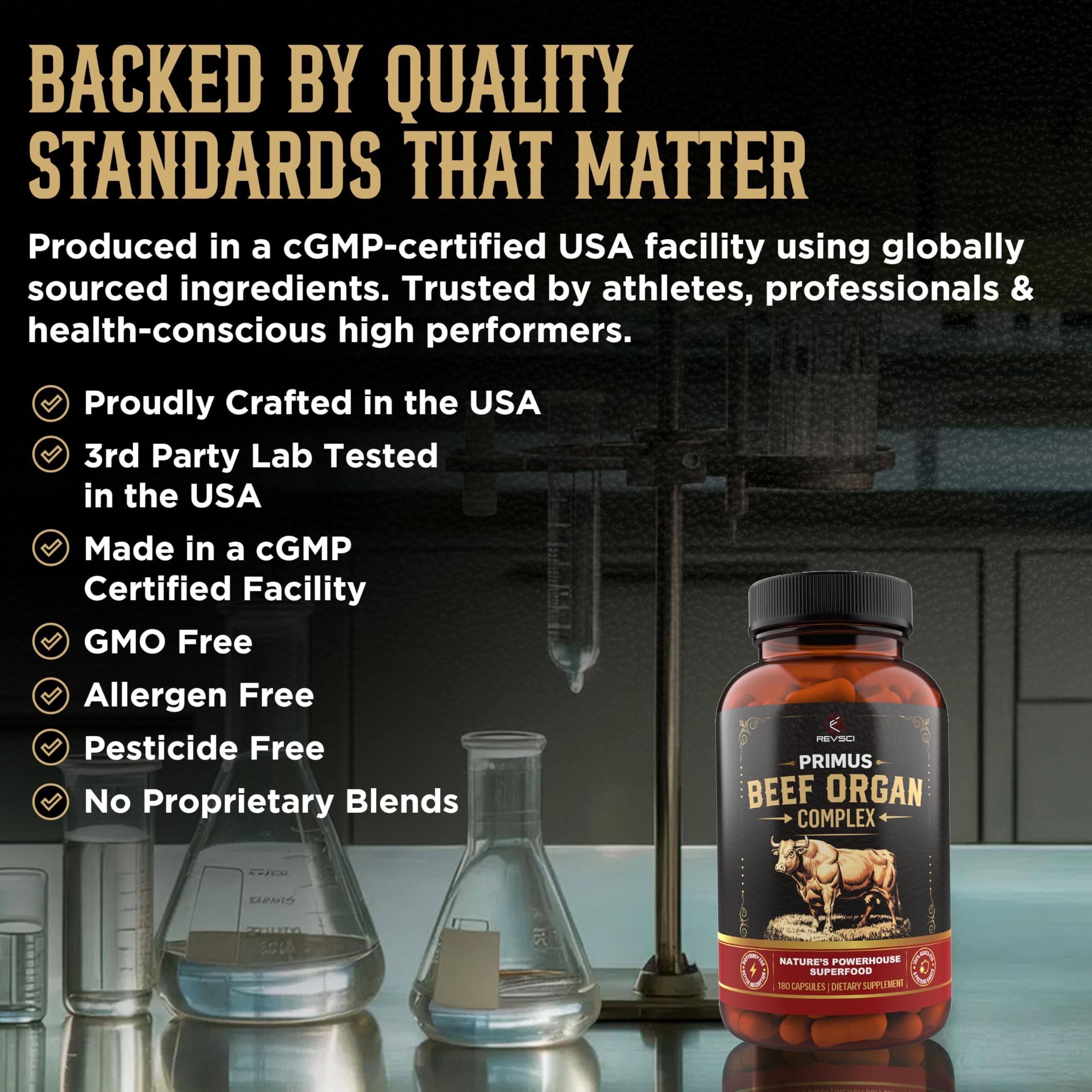 Revolution Science Beef Organ Supplement 3000mg on a wooden table