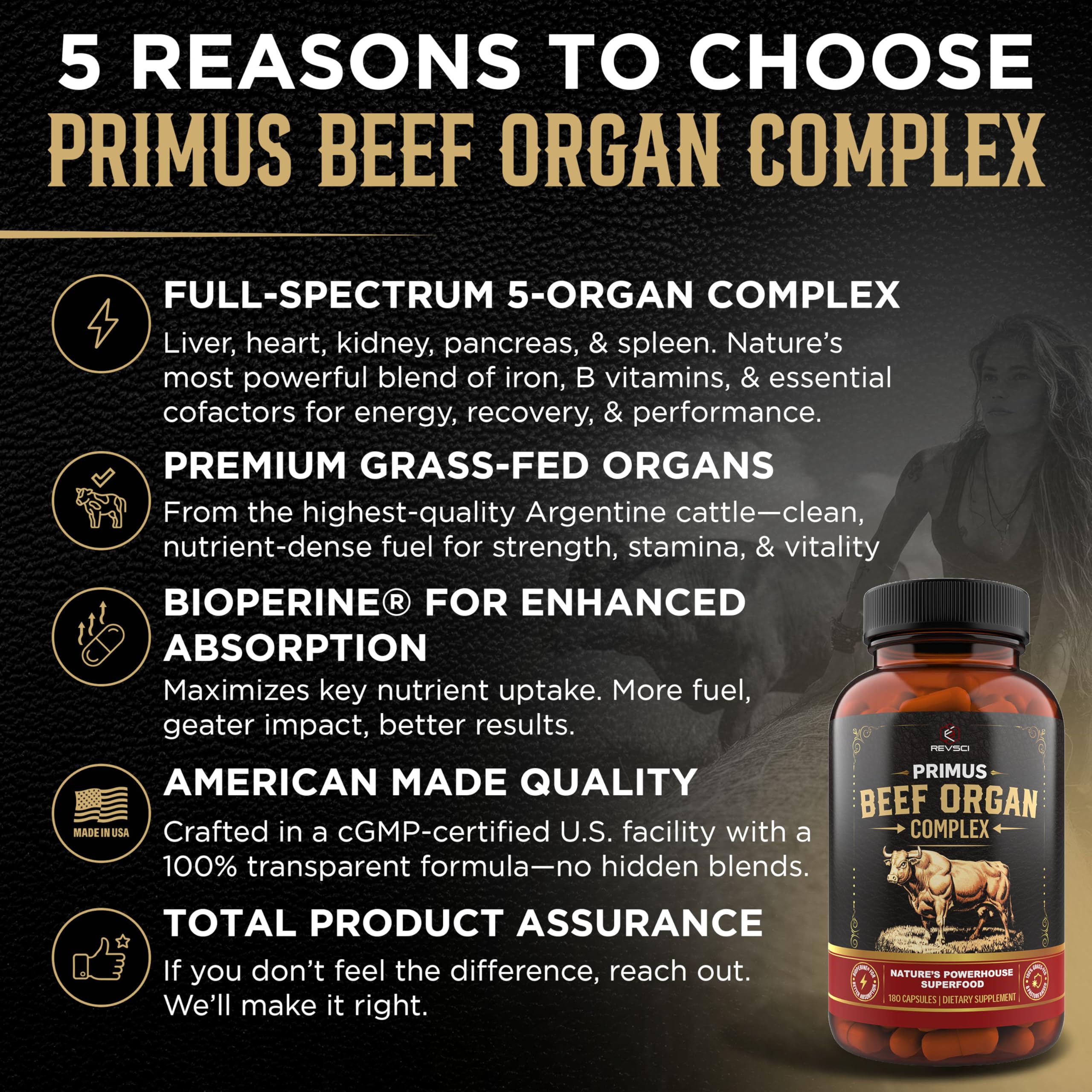 Revolution Science Beef Organ Supplement 3000mg side view