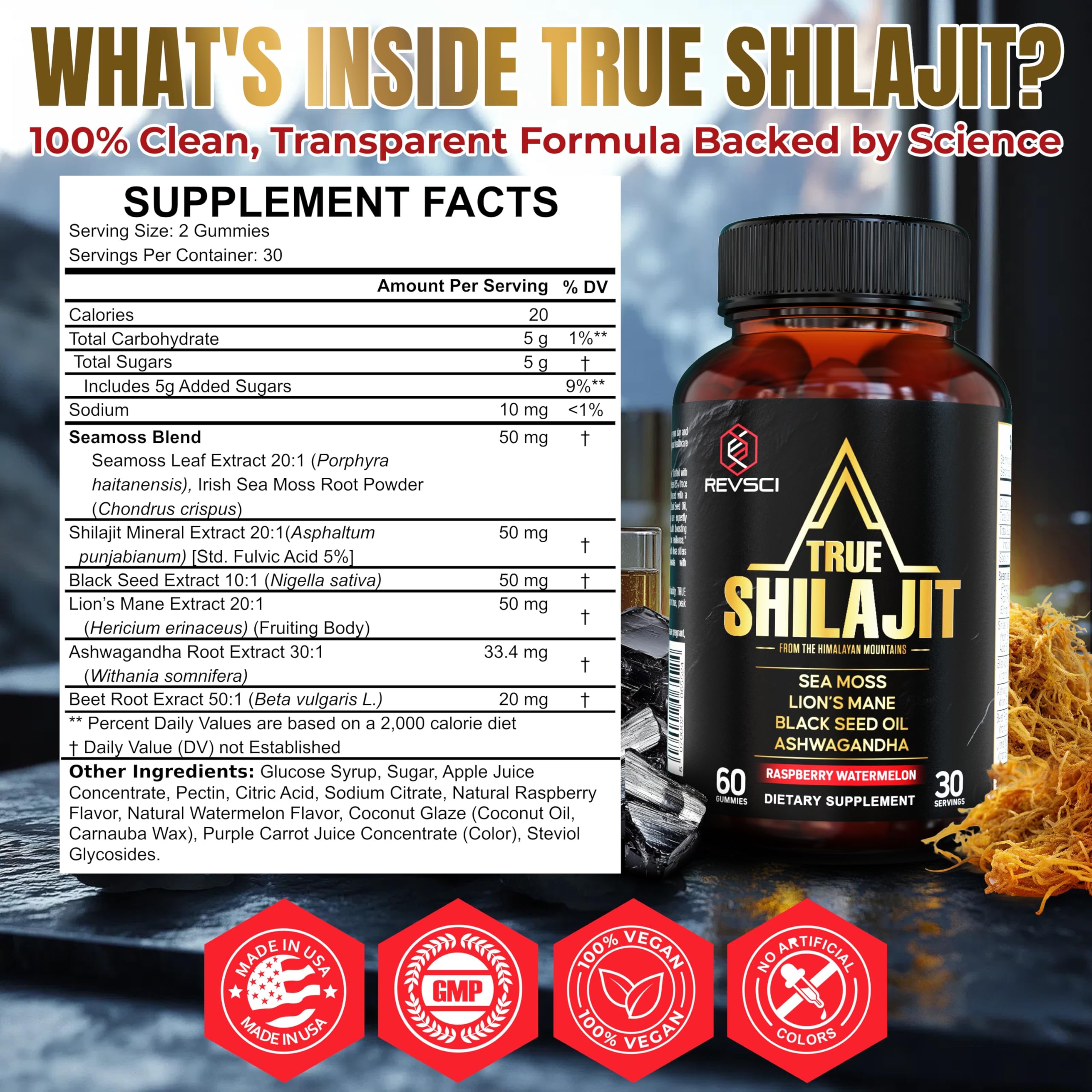 Revolution Science Shilajit Gummies close-up of gummies