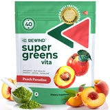 Rewind Super Greens Powder 215g front view with packaging