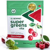 Rewind Super Greens Powder 215g front view with packaging