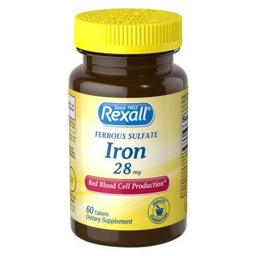 Rexall Ferrous Sulfate Iron Supplement 28 mg 60 tablets packaging