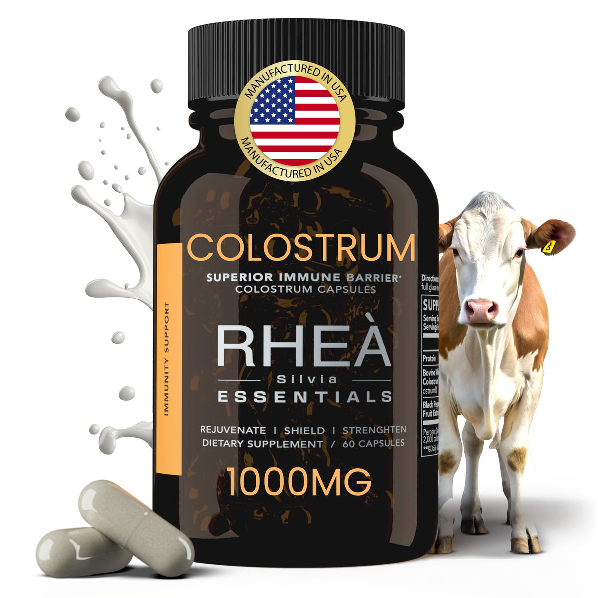 RHEASILVIA Colostrum Capsules 120 count front view