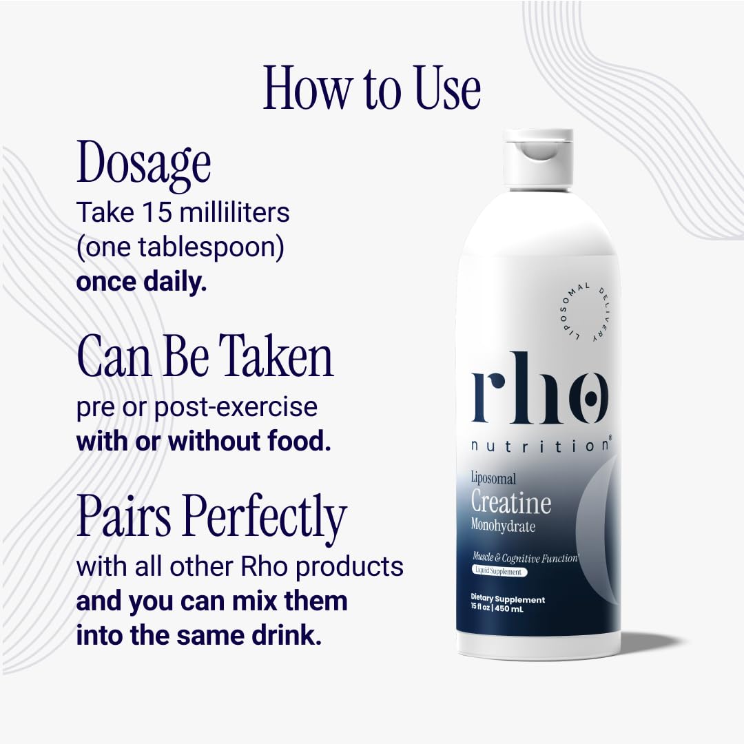 Rho Nutrition Liposomal Creatine Monohydrate 3000mg liquid in a kitchen setting