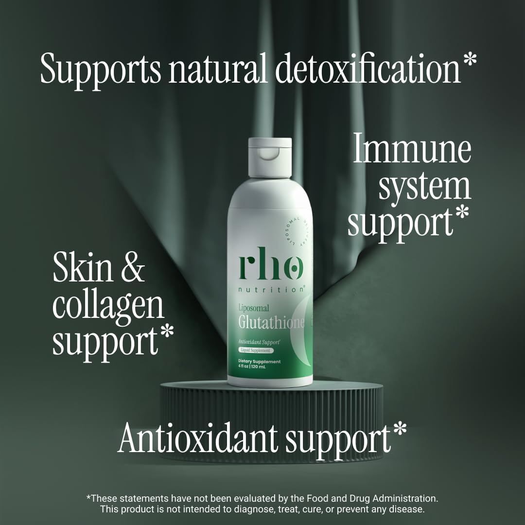 Rho Nutrition Liposomal Glutathione liquid supplement bottle side view