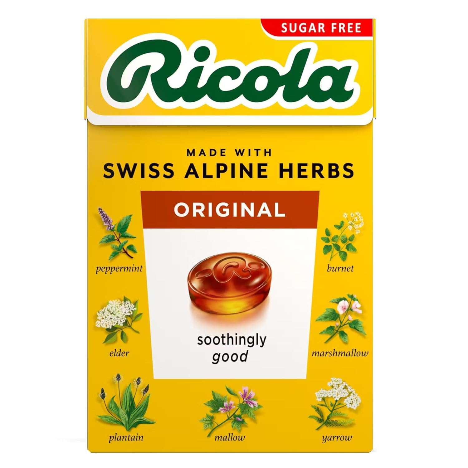 Ricola Swiss Sugar Free Herb Drops with Stevia 45g pack front view
