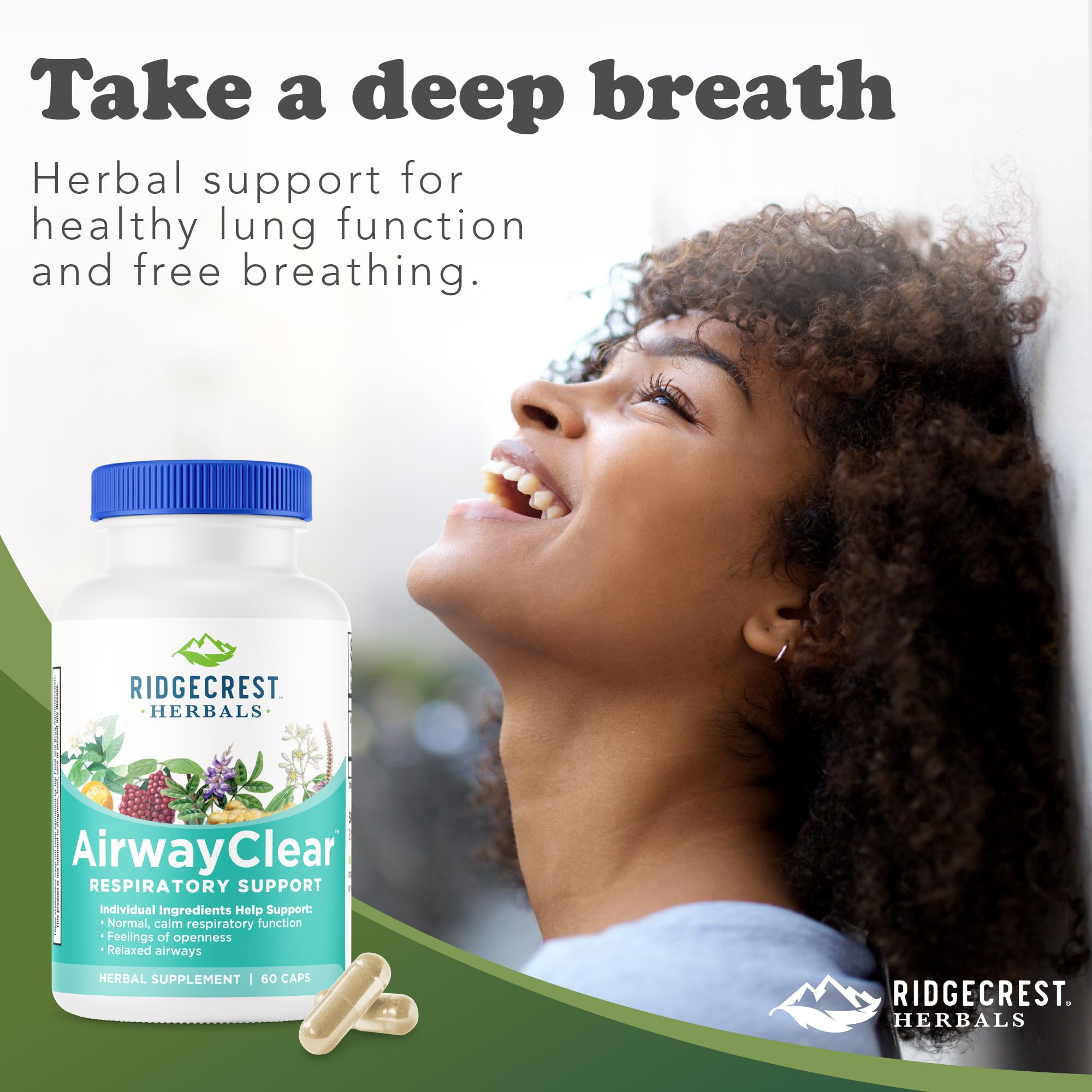 RidgeCrest Herbals AirwayClear Herbal Supplement on a wooden table