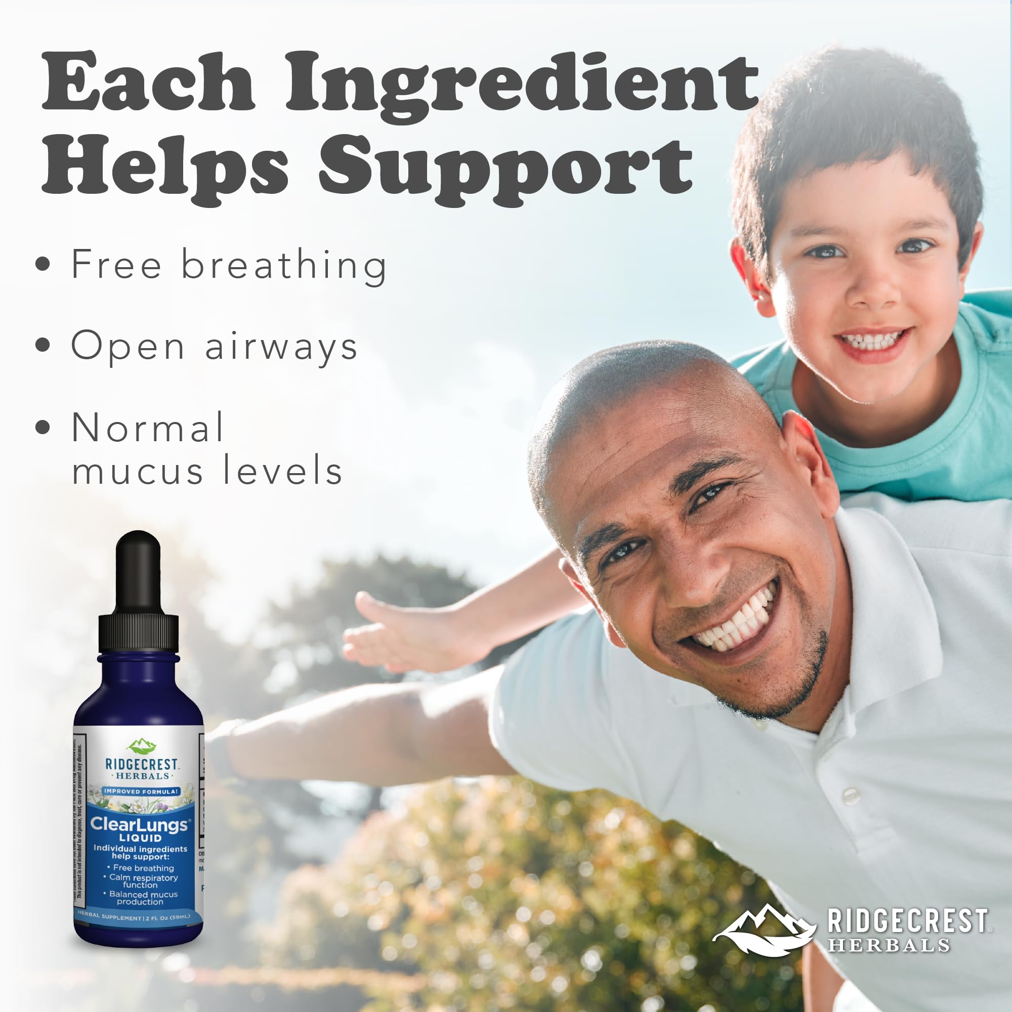RidgeCrest Herbals Clear Lungs Liquid 60g bottle side view