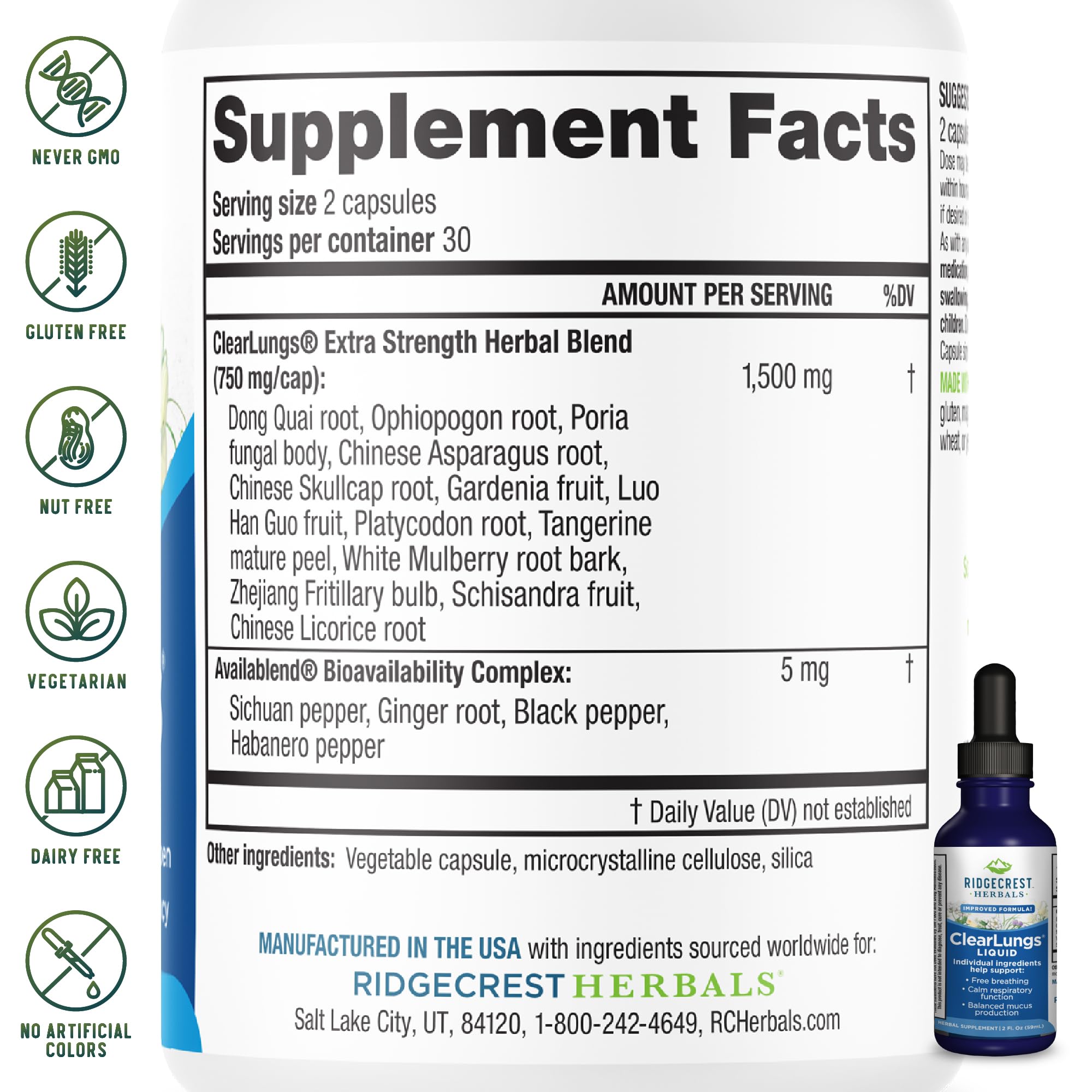 RidgeCrest Herbals Clear Lungs Liquid 60g packaging