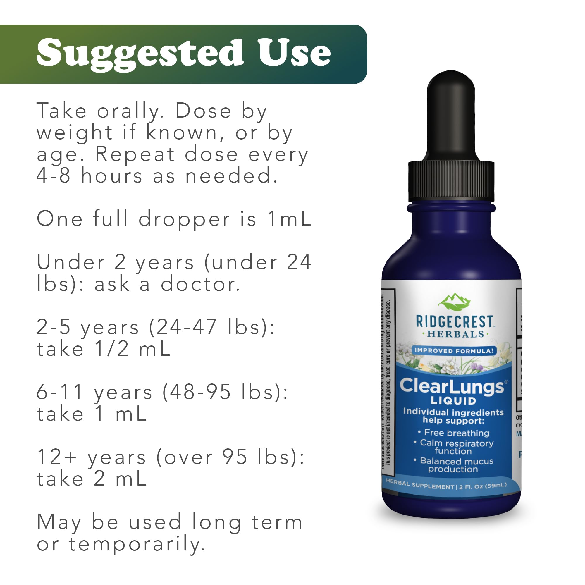 RidgeCrest Herbals Clear Lungs Liquid 60g with measuring cap