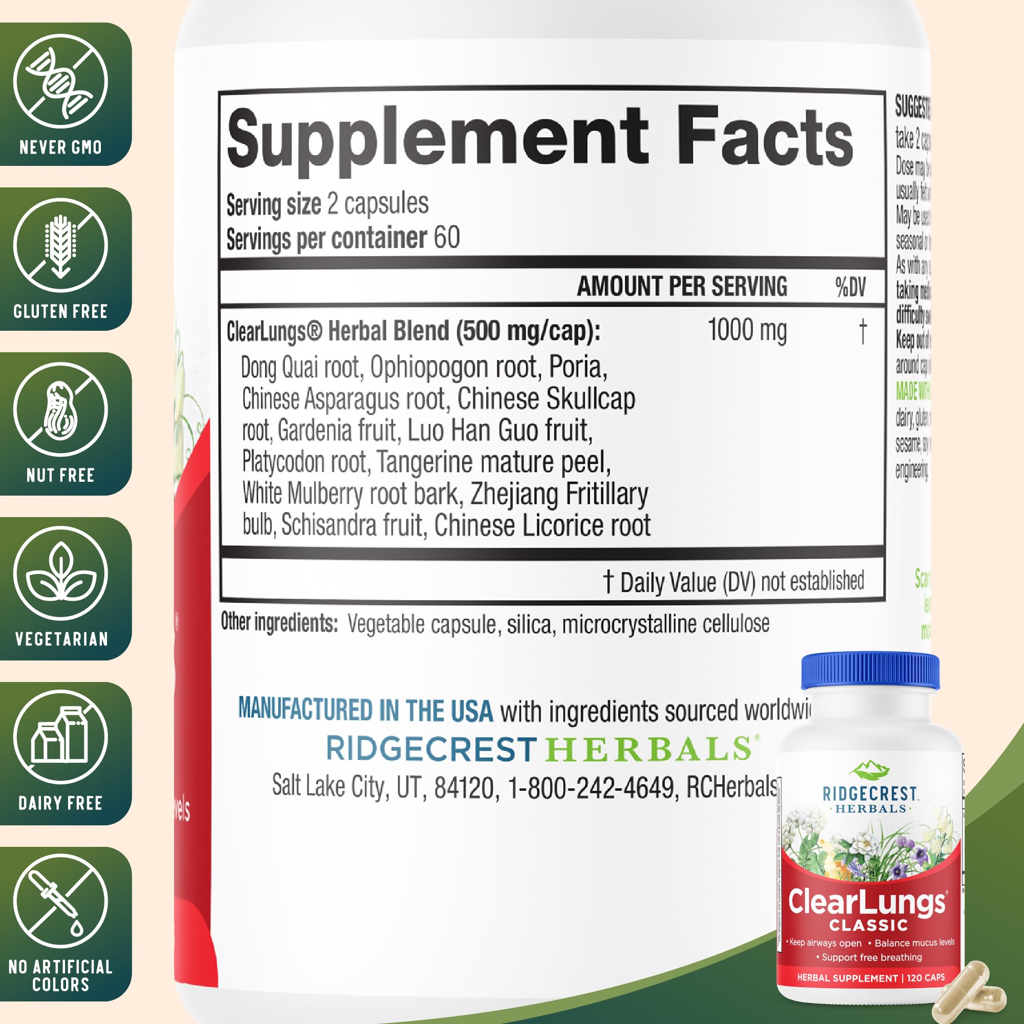 RidgeCrest Herbals ClearLungs Classic 100g packaging