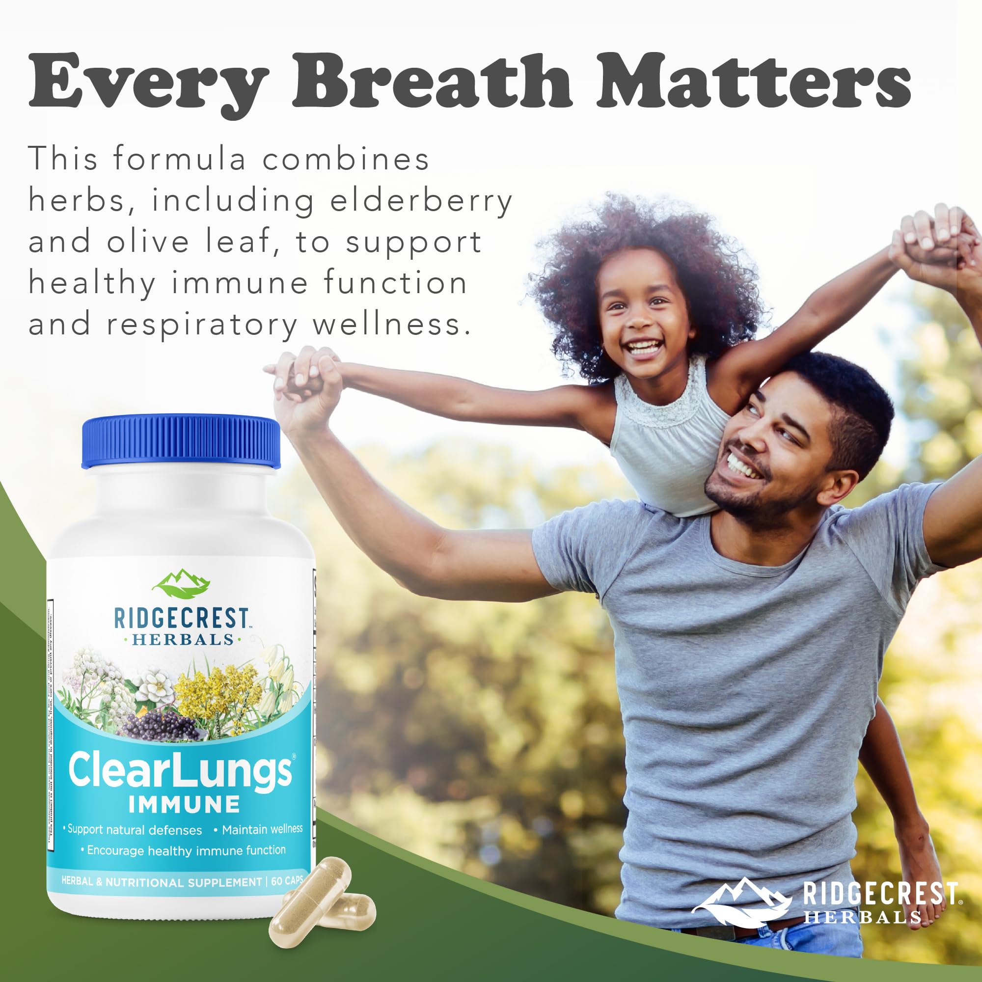 RidgeCrest Herbals ClearLungs daily wellness supplement lifestyle scene