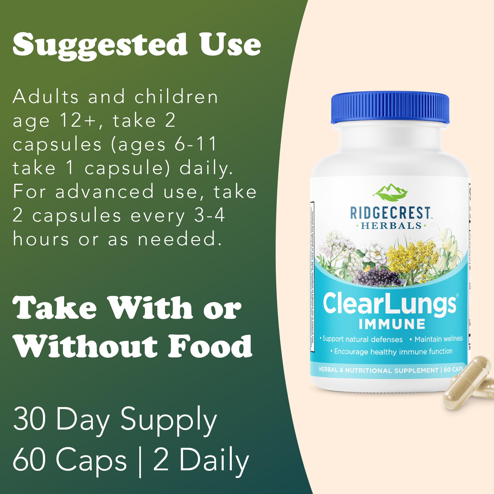 RidgeCrest Herbals ClearLungs daily wellness supplement packaging