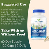 RidgeCrest Herbals ClearLungs Extra Strength 750mg capsules on a wooden table