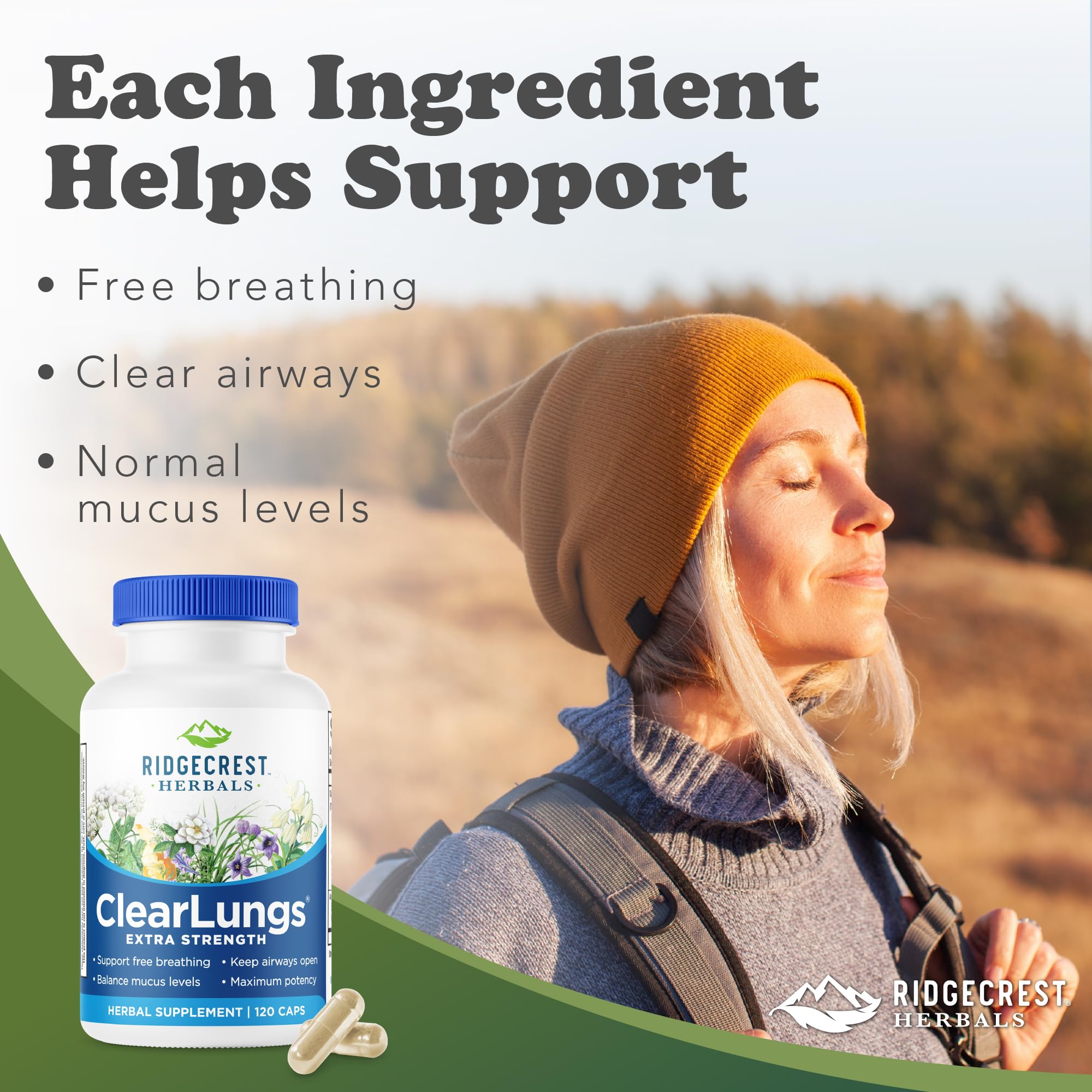 RidgeCrest Herbals ClearLungs Extra Strength 750mg capsules side view
