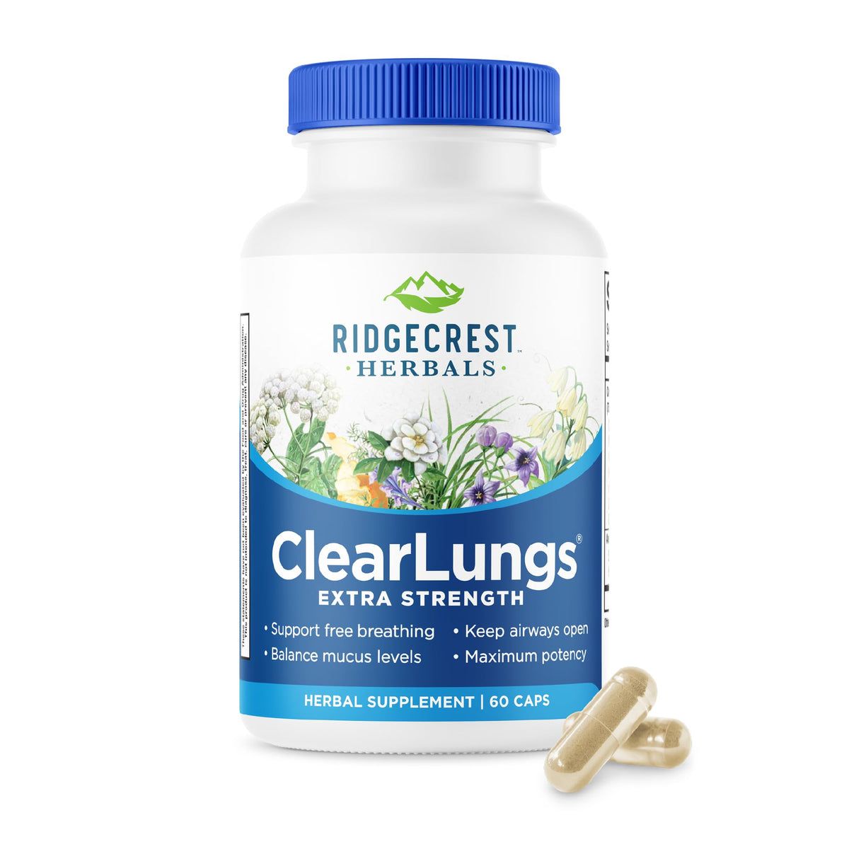 RidgeCrest Herbals ClearLungs Extra Strength herbal supplement bottle front view