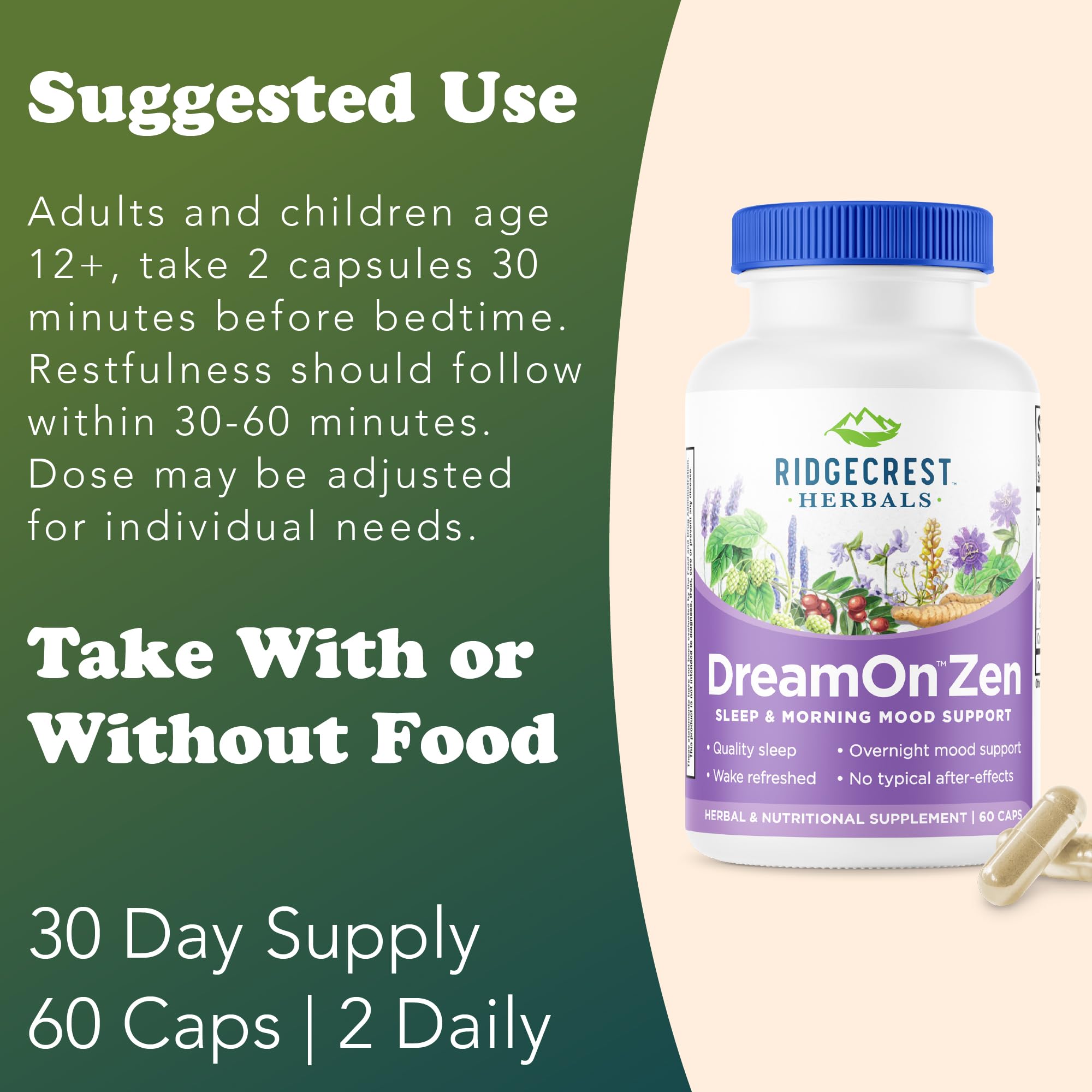 RidgeCrest Herbals DreamOn Zen Sleep Supplement capsule close-up