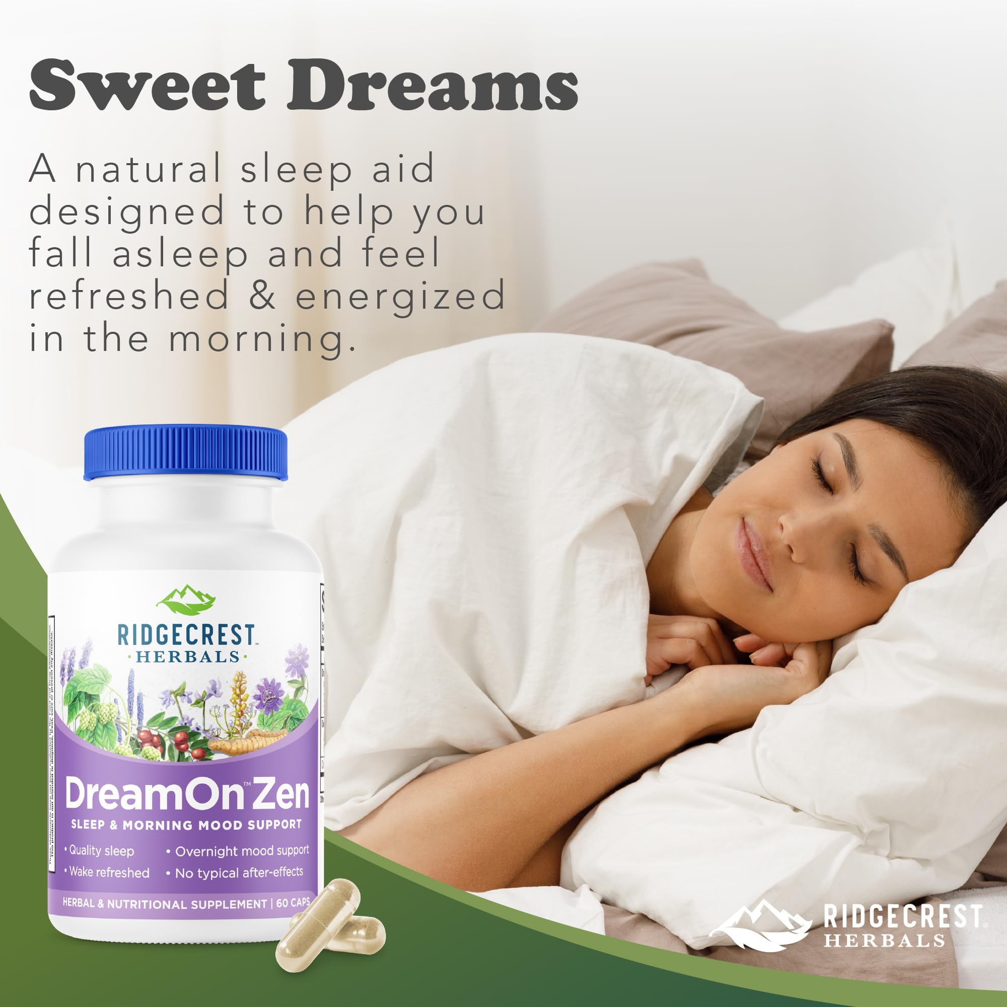 RidgeCrest Herbals DreamOn Zen Sleep Supplement lifestyle scene