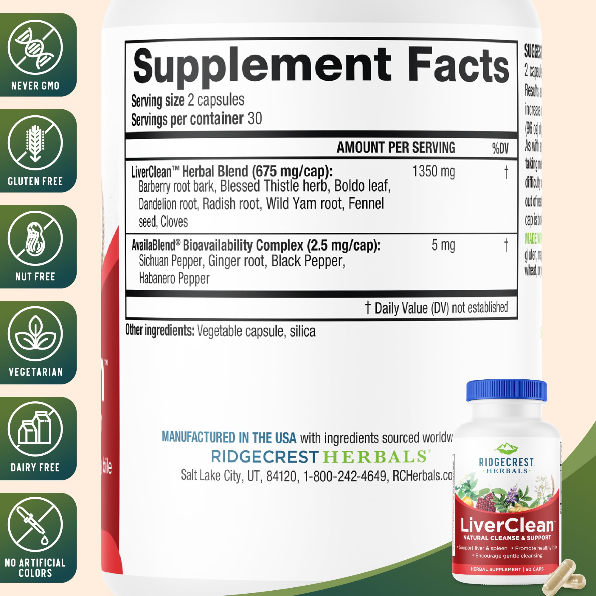 RidgeCrest Herbals LiverClean 10g supplement ingredients list