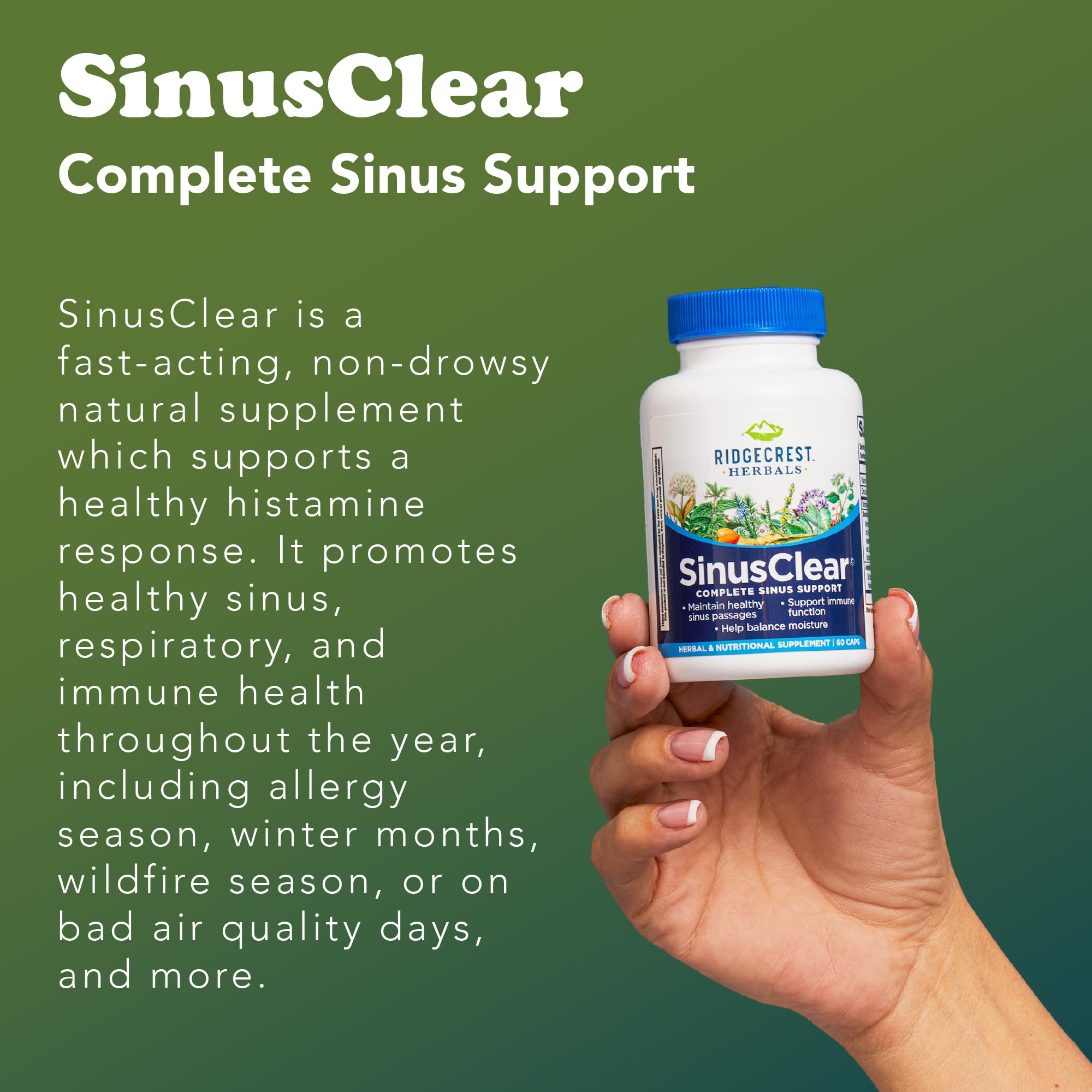 RidgeCrest Herbals SinusClear natural supplement on a table