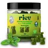 Riev Ashwagandha + L-Theanine Gummies front view with herbal mint flavour