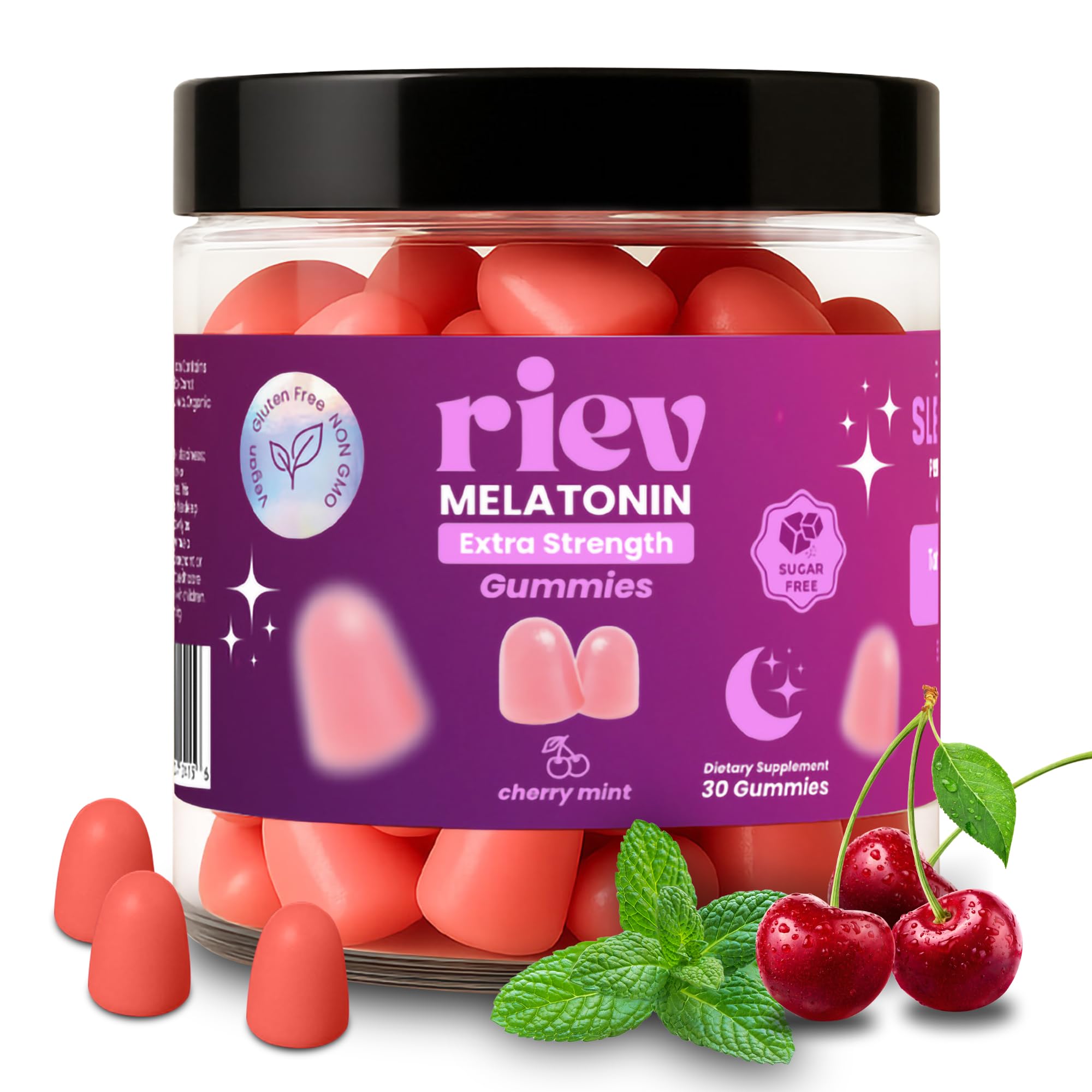 riev Extra Sleep Gummies 30 count dark red packaging front view