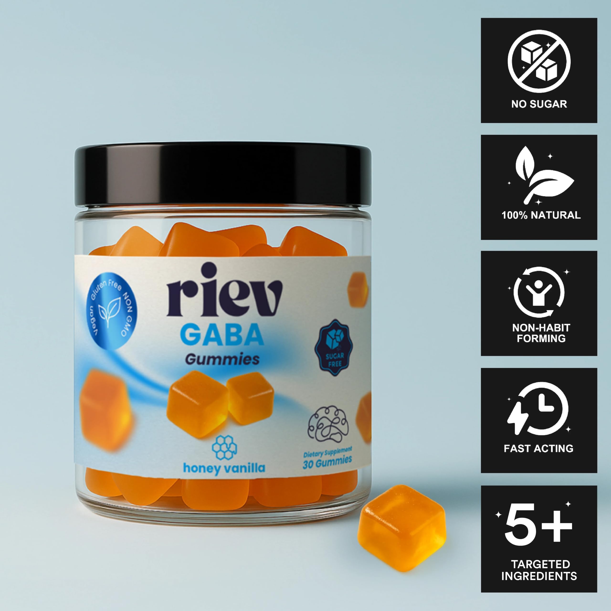 riev GABA Gummies packaging with nutritional information