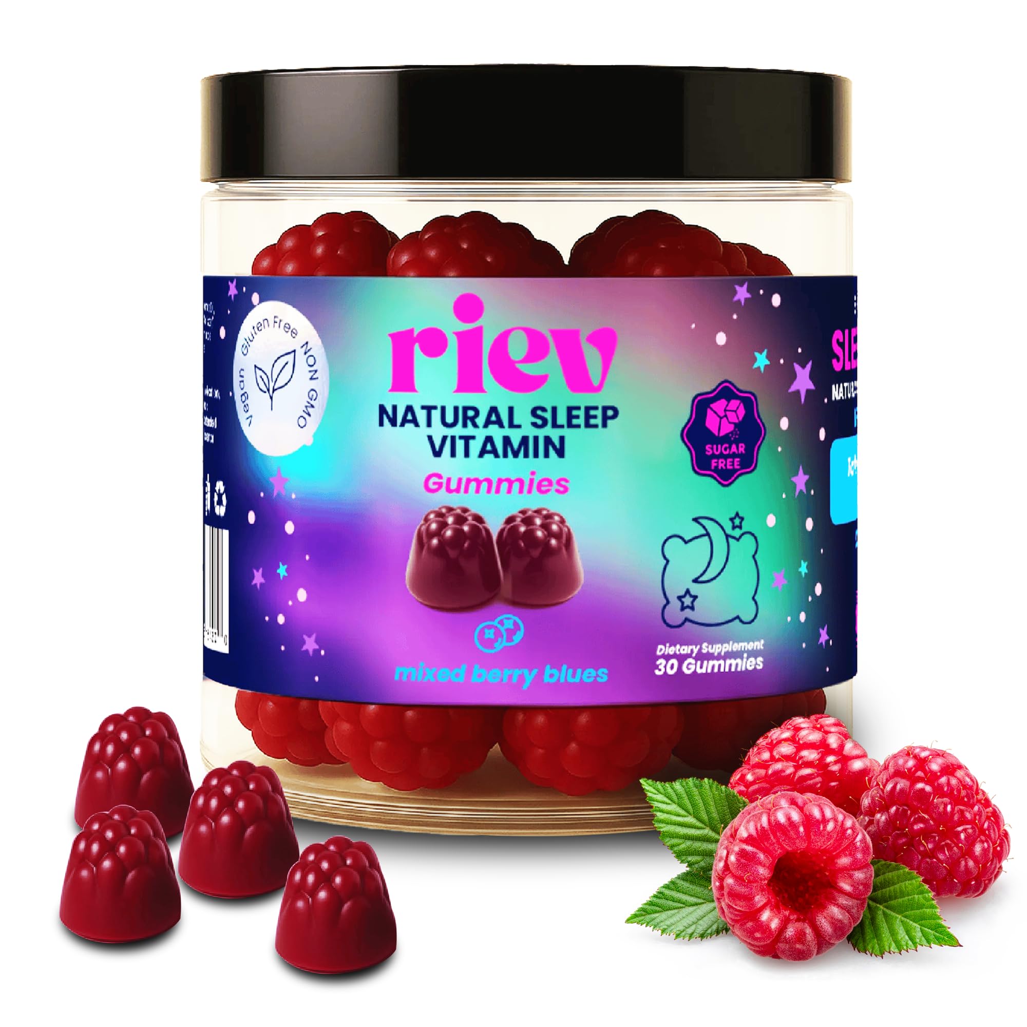 riev Natural Sleep Vitamin Gummies front view with mixed berry flavour