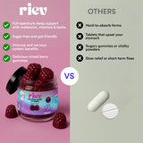 riev Natural Sleep Vitamin Gummies in a bowl showcasing mixed berry colour