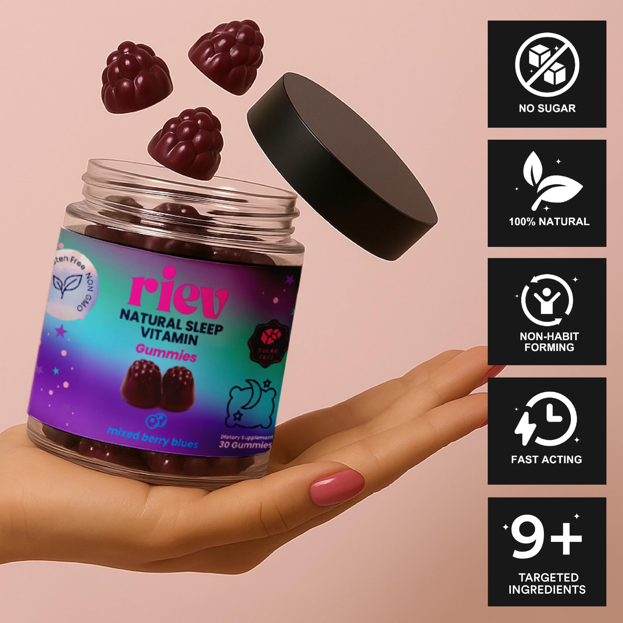 riev Natural Sleep Vitamin Gummies packaging showing 30 count