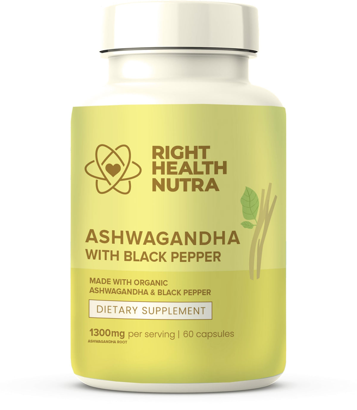 Right Health Nutra Ashwagandha capsules front view