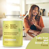 Right Health Nutra Ashwagandha capsules on a wooden table