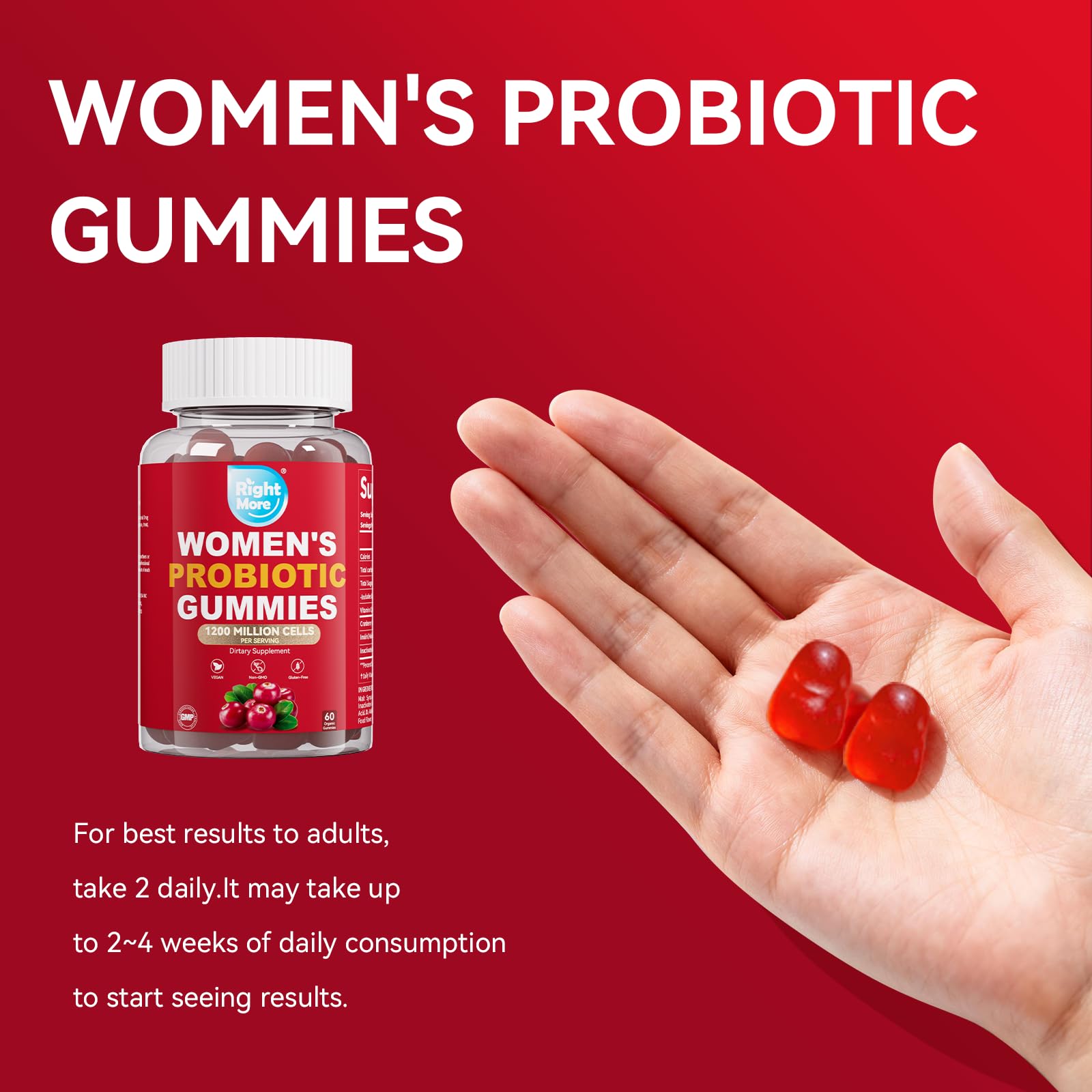 Right More Cranberry Probiotics Gummies back view packaging