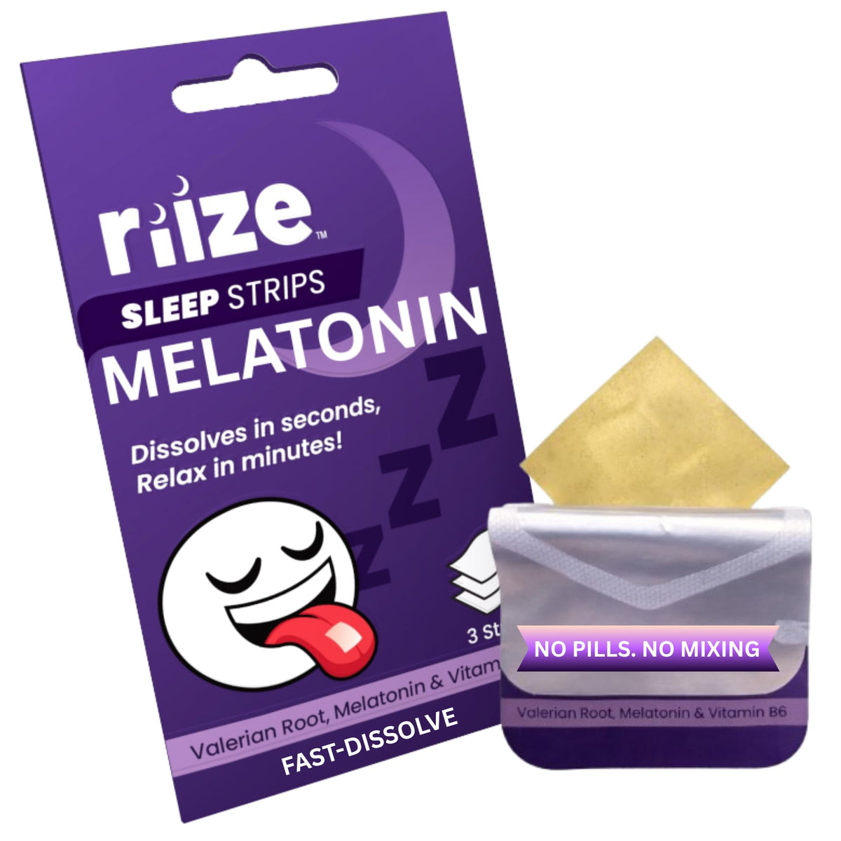 Riize Sleep Strips packaging front view, multicolour