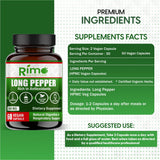 Rimo Nutrition Long Pepper supplement bottle with label