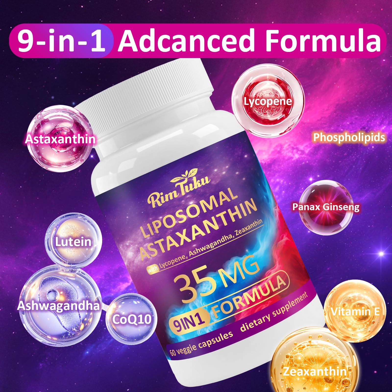 RimTuku Astaxanthin Supplement 35mg capsules side view