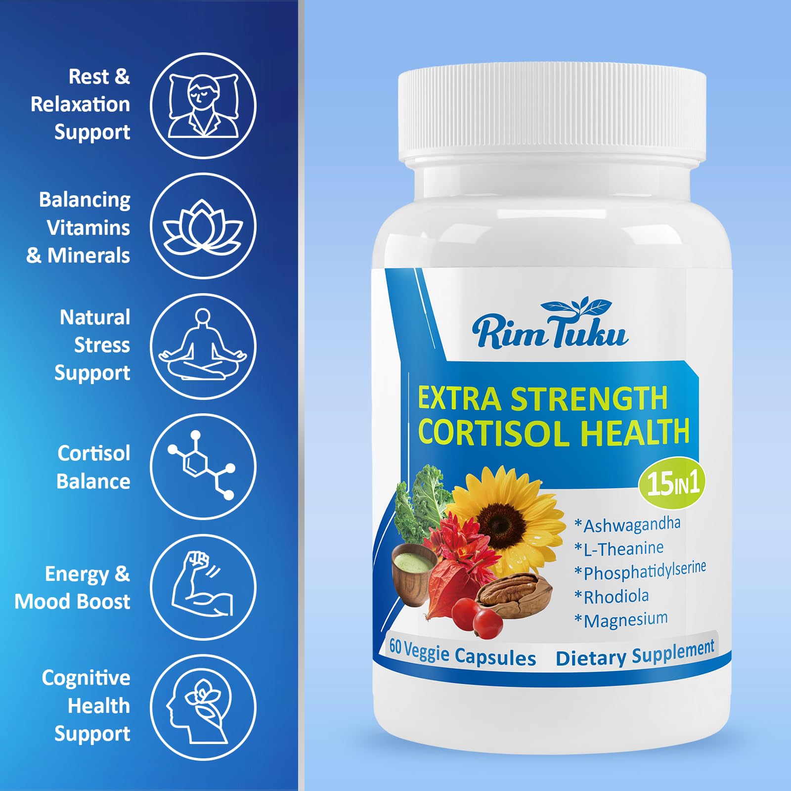 RimTuku Cortisol Supplements bottle with label