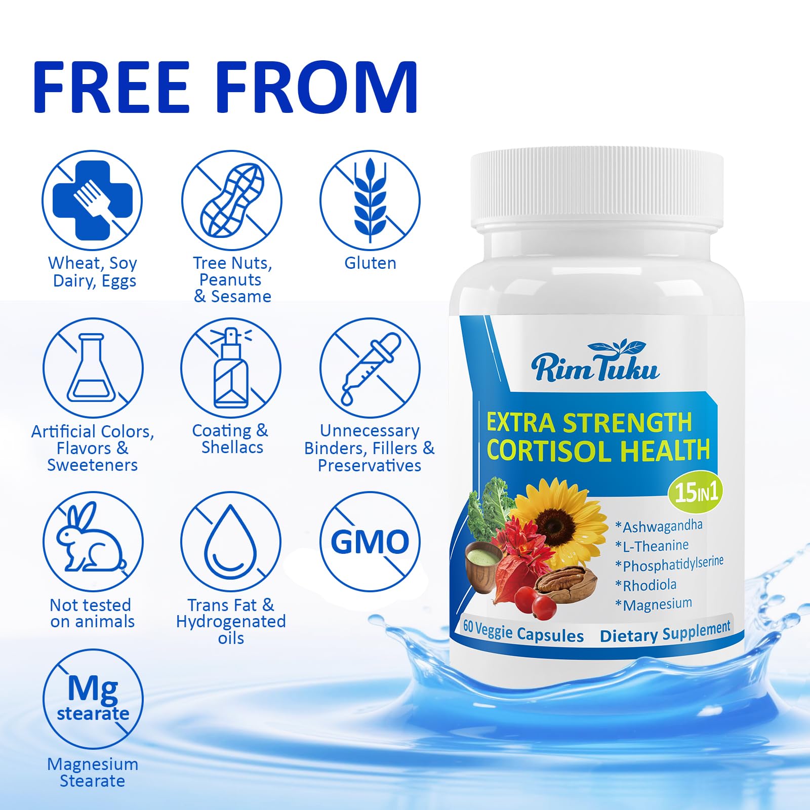 RimTuku Cortisol Supplements capsules on a table