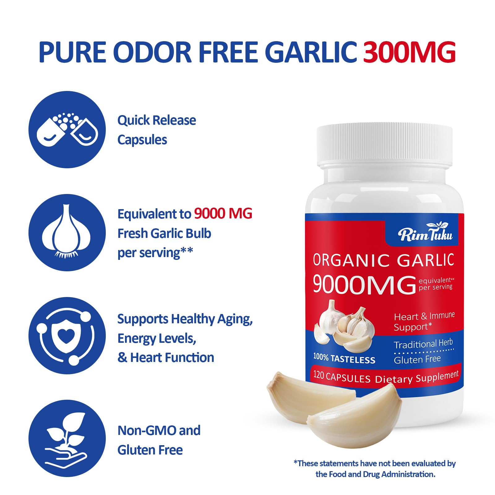 RimTuku Garlic Supplement 9000mg side view of capsules